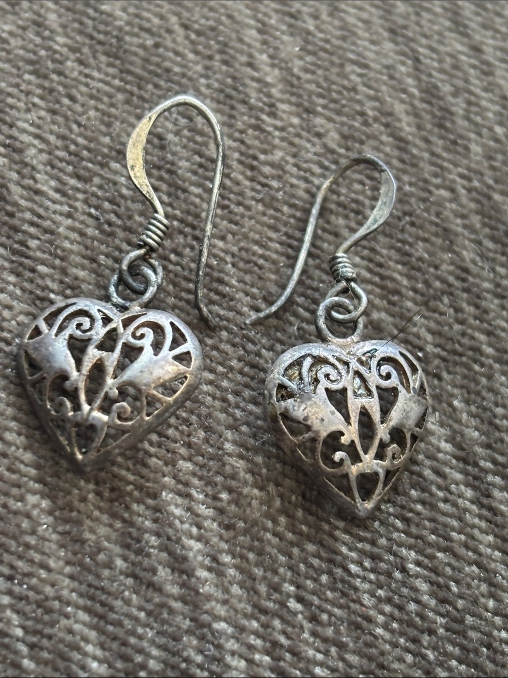 .925 Sterling Silver BOMA Heart Filigree Drop Earrings Fine Jewelry